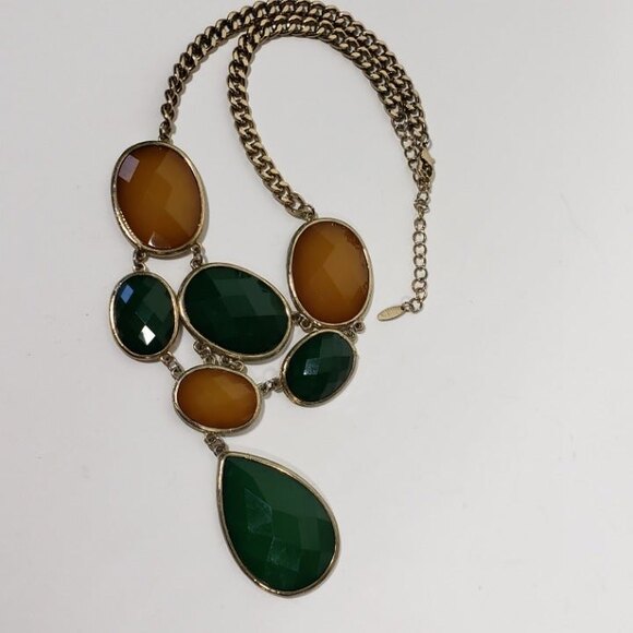 Y2K Vintage VCLM Green & Amber Statement Bib Necklace Chunky Faceted Bold Fall - Picture 9 of 9